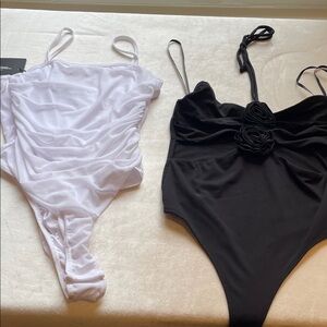 PrettyLittleThing White Ruched Mesh Bodysuit